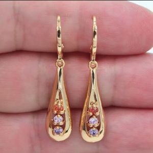 18K Yellow Gold Filled Multicolored Topaz Long Teardrop Dangle Earrings